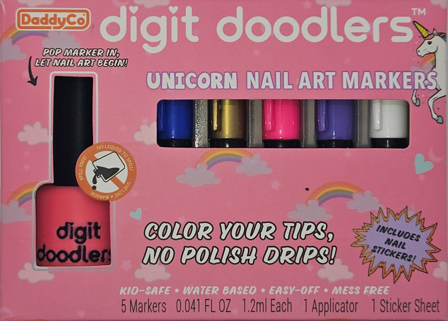 Digit Doodlers Unicorn Edition - Parent Friendly Kid Safe Nail Art Markers