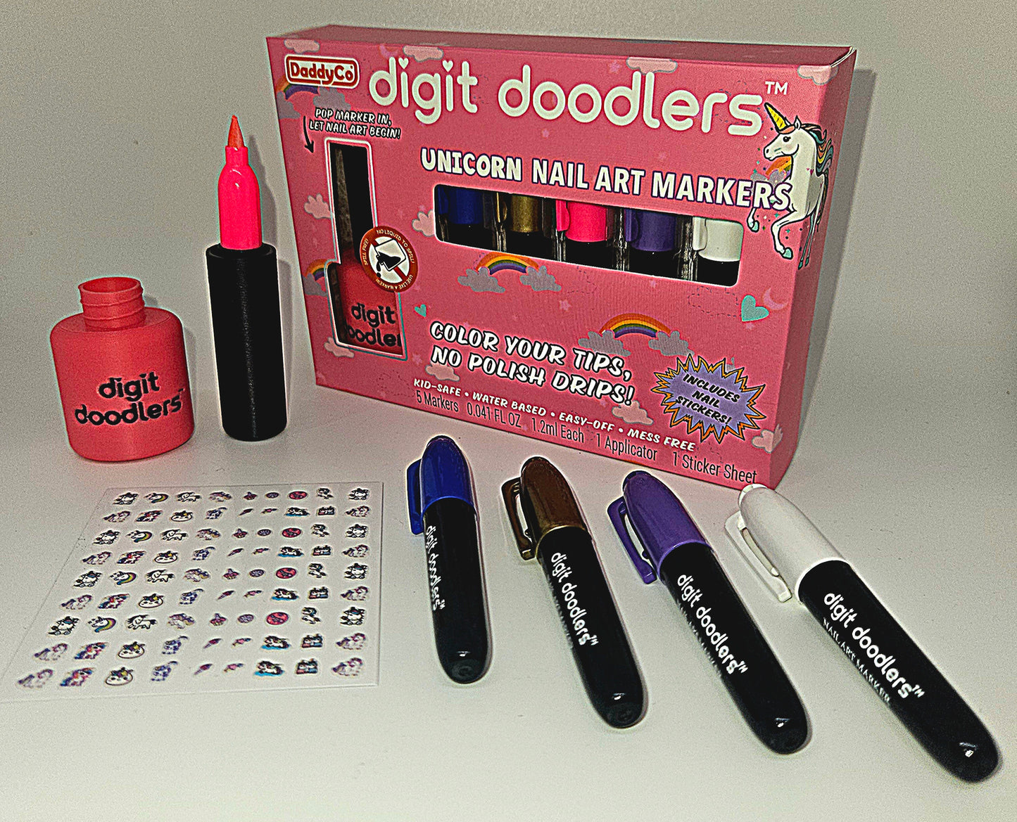 Digit Doodlers Unicorn Edition - Parent Friendly Kid Safe Nail Art Markers